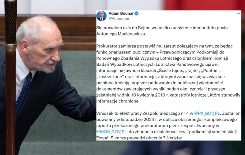 Bodnar skierował wniosek ws. immunitetu Macierewicza
