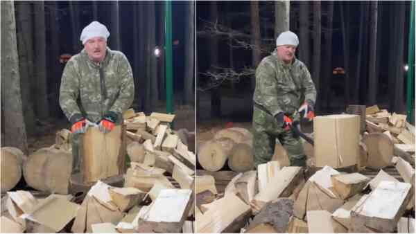 Alaksandr Łukaszenka złapał za siekierę. Nagranie hitem sieci